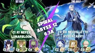 NEW Spiral Abyss 6.3 / 6.3A (Luna IV) | C1 Nefer Lunar Bloom & C0 Neuvillette Hypercarry 