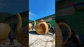 Giant Handwoven Bamboo Teapot House