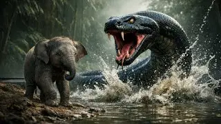 Giant Black Anaconda vs Baby Elephant Incredible Wildlife Rescue!.discovrese channel#jungle x world
