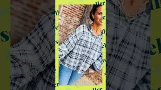 Gray Plaid Patchwork Long Sleeve Button Hooded Blouse
