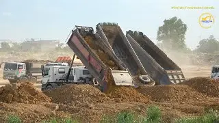 Dump Truck Excavator Bulldozer working construction - Extreme Dump Trucks Unloading Soil