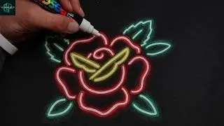 Simple Way To Draw Glow! Neon Rose with pen and pencil