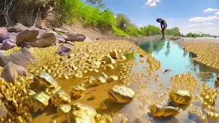 Collection Best Videos Found Mining Gold treasure under mountain stone Young man