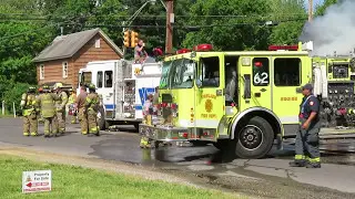Ladder truck in operation and running out of water ..Pittsgrove NJ Commercial Structure fire