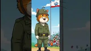 Soldier Cat in Army Uniform | Funny Cat Animation Short#CatShorts #CartoonCat #CatVideo #CuteCat