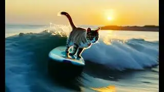 サーフィンする猫/Cat Surfing A Wave #cat #surf #surreal #猫 #サーフィン