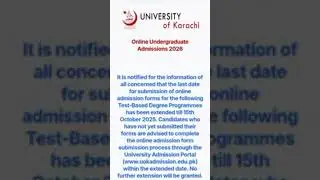 Karachi University Online Admissions | Date Extended | Open merit date announcement #trending