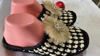 Fıstıklı örgü terlik yapımı#rafya ipten fıstık modeli gelin terliği