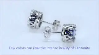 8mm Tanzanite Crown stud Earrings Sterling Silver