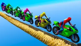 SUPER CHALLENGE WITH MOTORCYCLES ON THE ARVORES BRIDGE - WHO WILL WIN? TEAM SPIDER MAN GTA 5 MODS