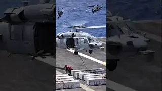 Insane US Navy Helicopter Ammo Sling at Sea! 💥 MH-60S in Action | #VERTREP Secrets Revealed #shorts