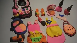 Diy how to make polymer clay miniature doll meckup set / miniature meckup blush, bag, dress etc