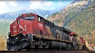 Big Heavy Train Stops Quickly on a Super Elevated Curve!!