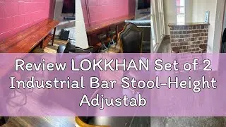 Review LOKKHAN Set of 2 Industrial Bar Stool-Height Adjustable Swivel Wood and Metal Bar Stool,Farmh
