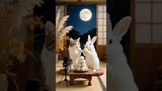今日は十五夜🎑ウサギのお友達と月見団子を食べてるにゃ🐇　#mukbang #asmr #aicat #ai猫 #猫のいる暮らし