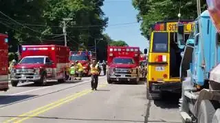 Major Fire Department Response to Truck vs School Bus Crash in Libertyville IL [3rd Alarm Box 46-99]