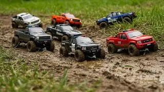 RC trucks 🛻🚓🚗 driving slow through mud in the forest