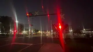 Amtrak through downtown Plant City at night