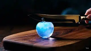 The Magical Cut: Slicing a Glowing Glass Apple in Slow Motion
