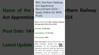 RRC, Northern Railway Act Apprentice Recruitment 2024 - Apply Online for 4096 Posts