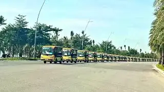 A fleet of 100 electric cars running on the coastal road of Ha Long, Quang Ninh