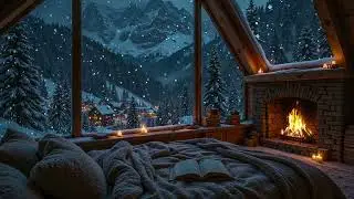 Crackling Fireplace & Gentle Snowfall Ambience | Cozy Winter Sounds for Deep Sleep Stress Relief