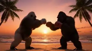 Monkey boxing  in the sea and the city