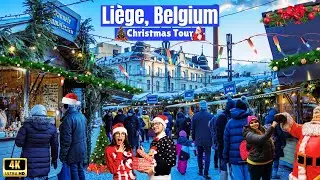 🎄Li&egrave;ge Christmas Market 2024, Belgium | Liege Christmas Lights Walk in 4K