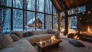 Warm Fireplace & Soft Piano Relaxing Holiday Ambience with Snowfall