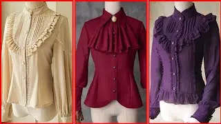 Victorian Blouse Women's Gothic Pirate Shirt Vintage Long Sleeves Lotus Ruffle Tops//2024
