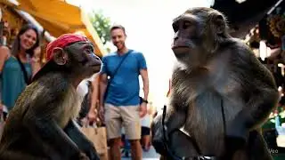 Monkeys Start EPIC Food Fight in Public Market! 🍌😂