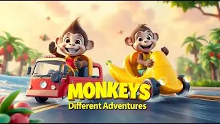 Monkeys Different Ride Adventures | Fun Transport & Animal Nursery Rhymes for Kids | Vehicles Songs