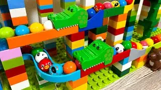 Marble Run Block Course ☆ Whale Goal & Animal Course