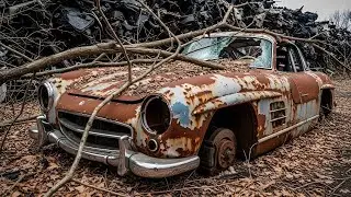 Abandoned Silver Mercedes 300SL Gullwing 1955 Transformed into Stunning Factory-New ASMR Masterpiece