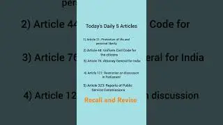 Today's Daily 5 Articles of Indian Constitution |Learn Daily don't skip📌 #upsc #shortfeed #ytviral