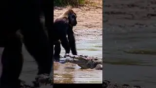 Gorilla vs Crocodile in Water  Unbelievable Animal Face-Off #shorts
