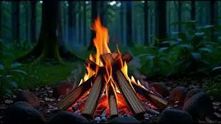 Relaxing Campfire by the Lake at Night with Warm Crackling Fire Sounds for Deep Sleep