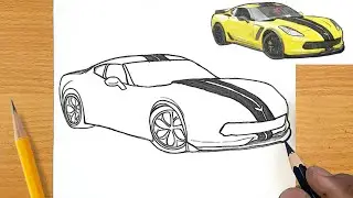 Chevrolet Corvette C7 Car Drawing |Easy Car Pencil Drawing Tutorial 