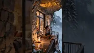 Cozy Cave Balcony Winter POV ❄️ | Snowstorm Hits & Tea Relaxation | #Shorts