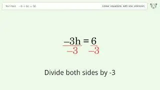Linear equation with one unknown: Solve -6+6h=9h step-by-step solution