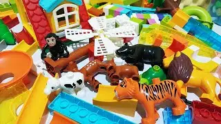 Satisfying Building Blocks Marble Run ASMR #33 House Farm animals and wild animals live 18