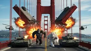 King Kong & White Tiger DESTROY Military to Escape! Epic Battle