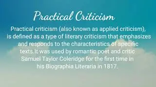Literary Criticism /Practical Criticism / Impressionistic Criticism /Pragmatic Criticism / Mimesis