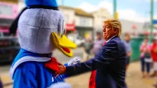 Trump decks Donald Duck. Tyson Fury was very impressed by the power of his punch.