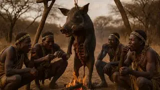 Hadzabe Hunter vs Wild Boar 🐗Traditional Bush Hunt#grilled  #Africa #villagefood #villagecooking