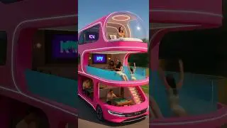 🚘 3-Story Pink Futuristic Car with Swimming Pool & Luxury Rooms ✨