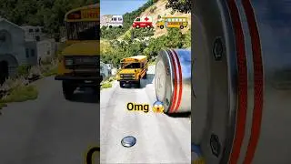 Cars & School Bus vs Giant Pit Bollards Crash #1 - BeamNG.Drive