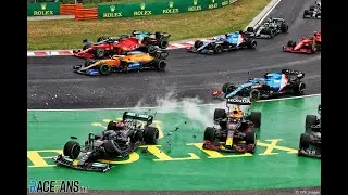 F1 2021 HUNGARY Budapest Start crash as seen from SILVER 2 Grandstand Max Verstappen Valteri Bottas