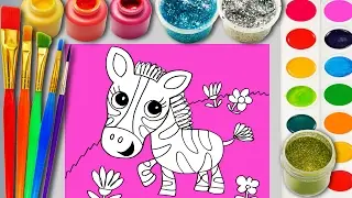 Zebra Coloring Page for Children to learn Colors Paint and Hand Color with Watercolor
