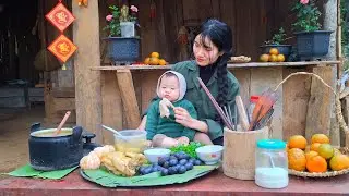 A peaceful life in the mountains: tending the cabbage garden and cooking.